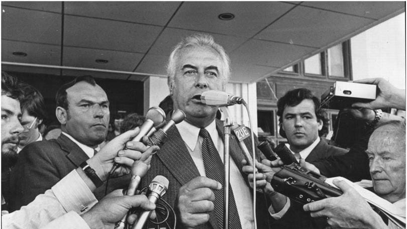 1975 dismissal of then prime minister Gough Whitlam addresses the media after he and his government were dismissed by the governor-general in 1975.