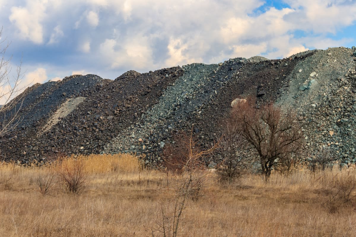 Piles of rock waste tailings from mining