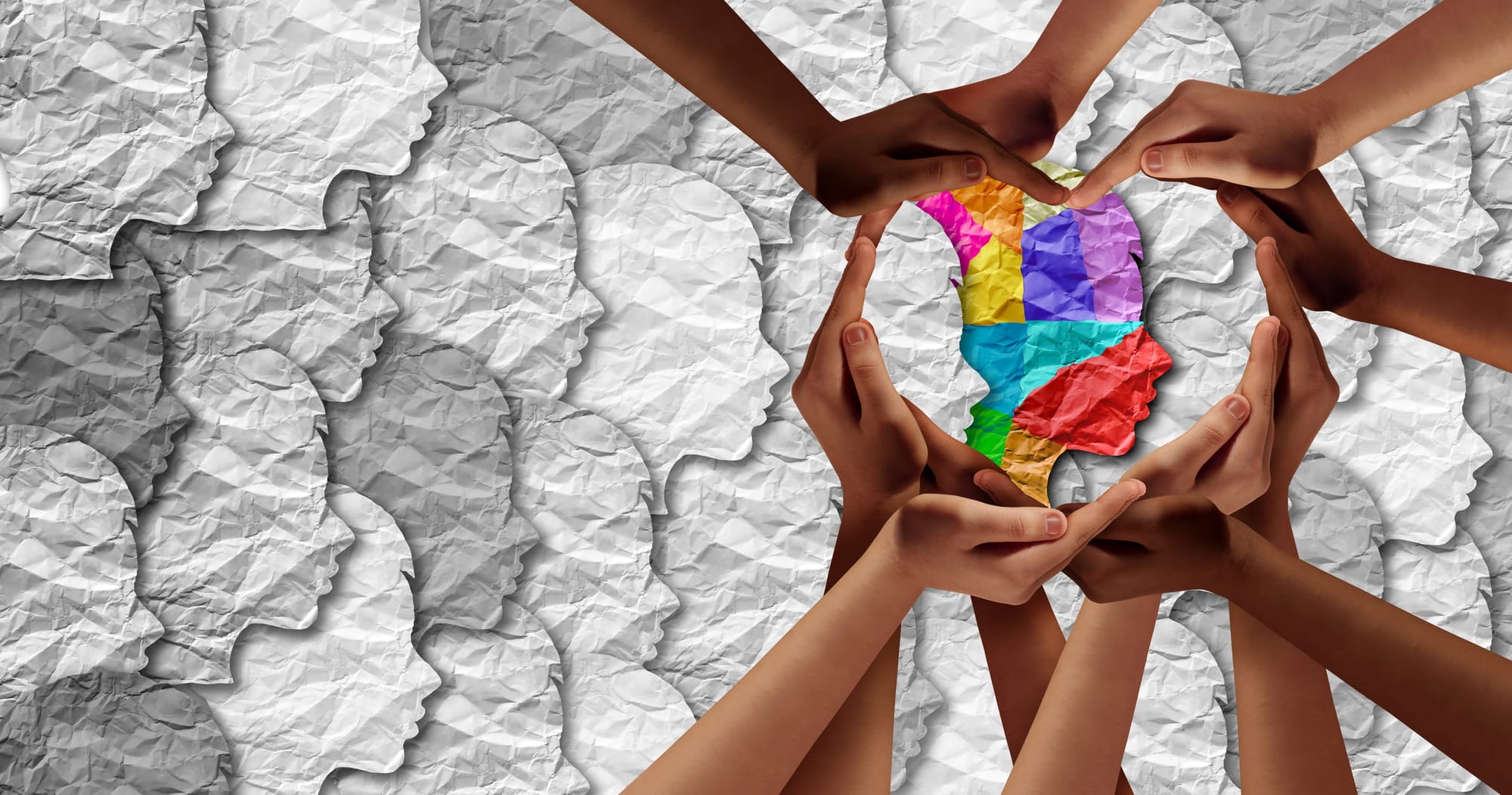 Autistic social developmental education disorder puzzle children symbol as a child special learning icon with the support of caregivers shaped as a heart.