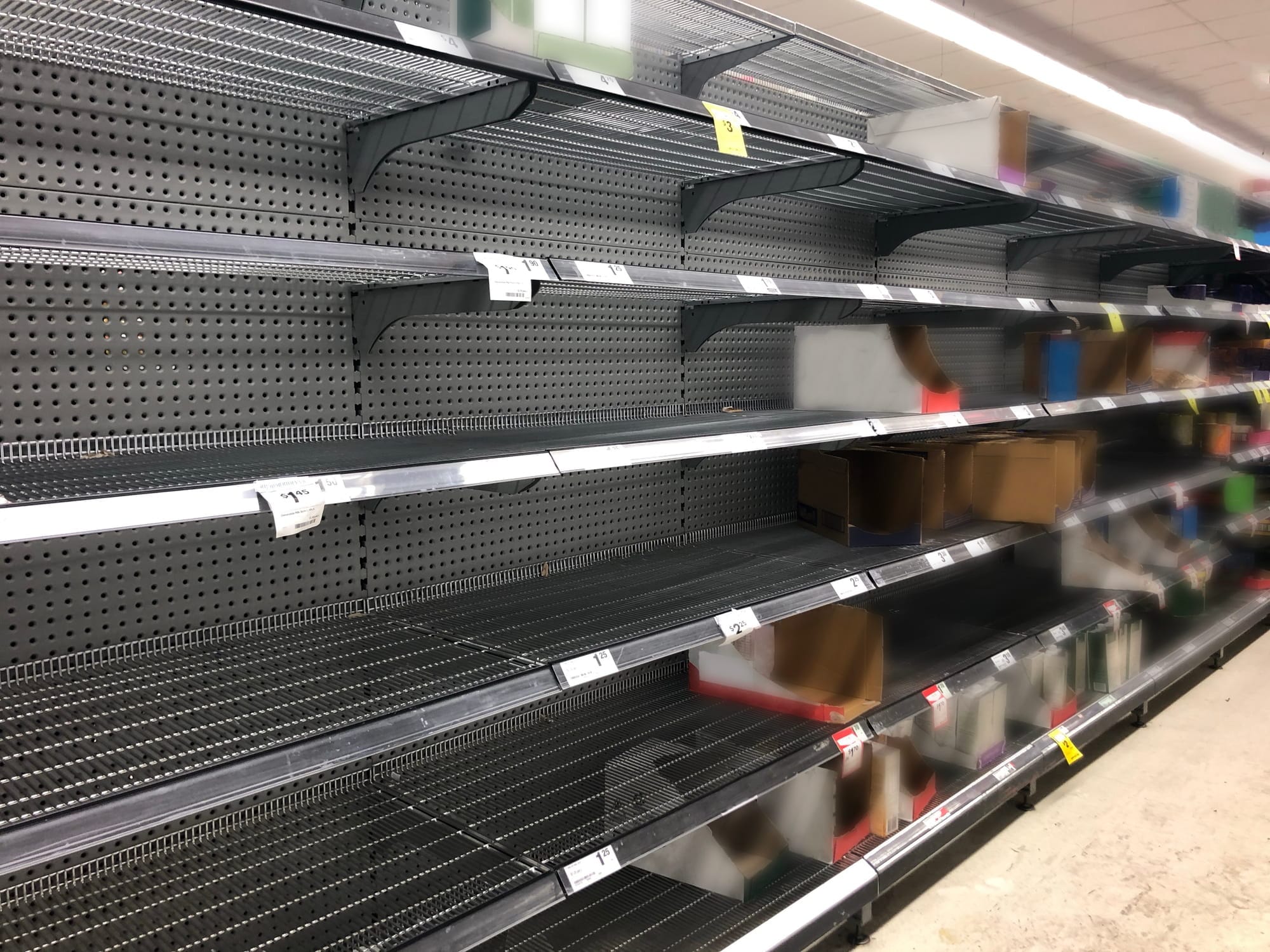 Empty shelves in a supermarket
